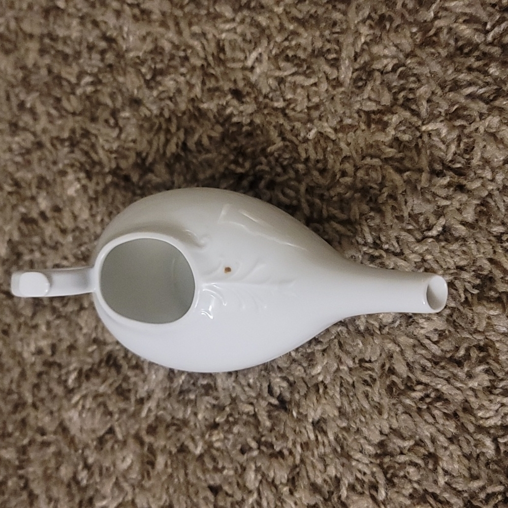 Antique German White Porcelain Feeder Emboss Raised Floral Pattern - Picture 3 of 5